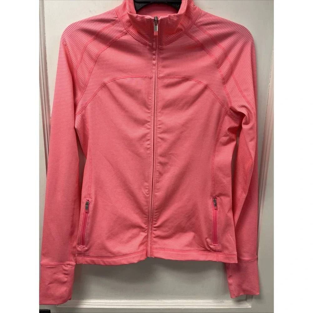 GapBody Pink Striped Full-Zip Jacket Womens S Polyester/Spandex - Picture 1 of 11